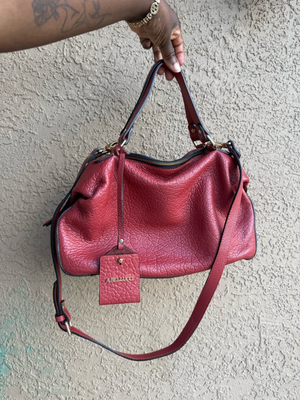 A. Bellucci Red genuine Leather Shoulder Bag with Detachable Strap